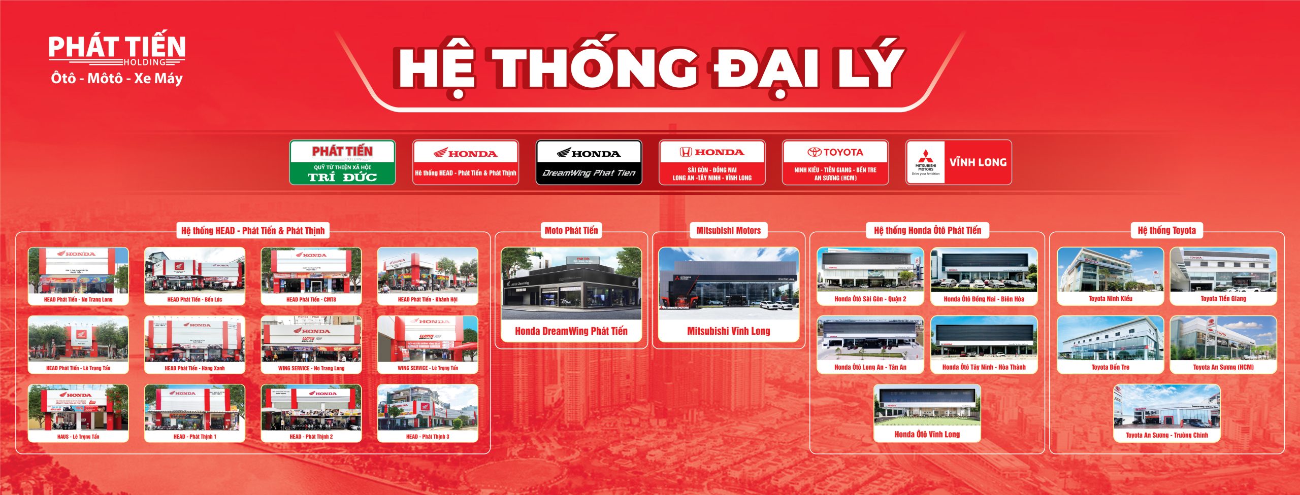 Hệ thống đại lý Phát Tiến — HEAD, Honda Ôtô, Toyota, Mitsubishi, DreamWing