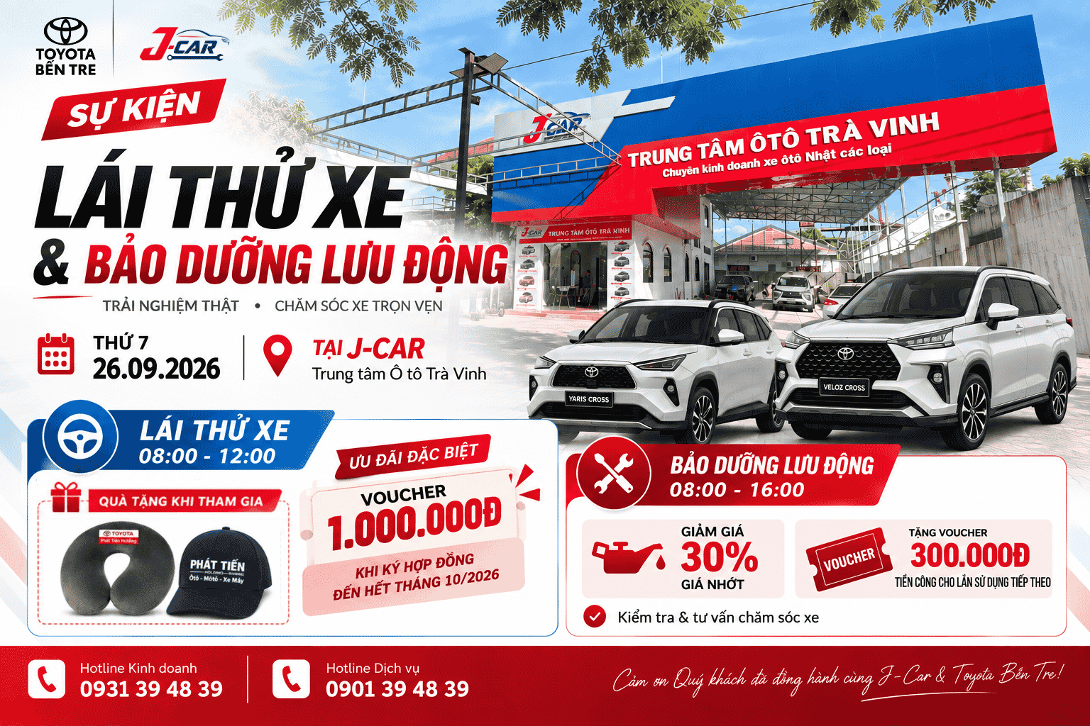LÁI THỬ XE & BẢO DƯỠNG LƯU ĐỘNG TOYOTA TẠI J-CAR NGÀY 26/09/2026