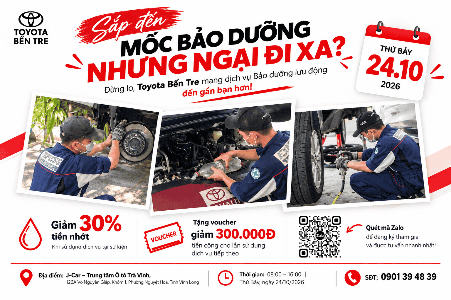 Bảo dưỡng lưu động tại Trà Vinh ngày 24/10/2026 – Ưu đãi giảm 30% tiền nhớt
